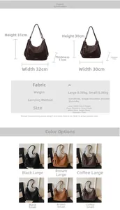 Detailed size chart for PU leather tote bag with dimensions for large and small sizes