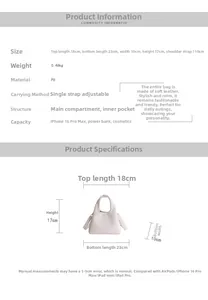 Detailed size chart for minimalist PU leather bucket bag with precise dimensions and layout