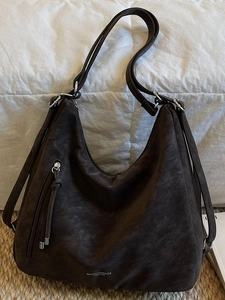 Retro dark brown large capacity faux leather tote bag with stylish side zipper pockets