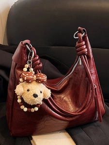 Borsa Tote Hobo in Pelle PU da Donna di Grande Capacità Borsa a Spalla Semplice Urbana alla Moda con Tracolla a Nodo e Ciondolo