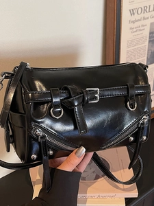 Damen Nieten Quasten Zylindertasche PU Leder Große Kapazität Pendler Schultertasche Umhängetasche Mit Silbernen Metallteilen