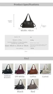 Size chart for vintage large capacity PU shoulder bag showing dimensions 40x25x10cm