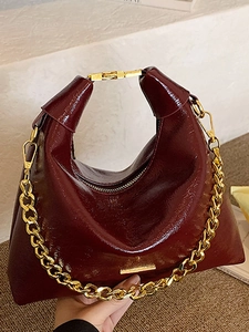 Sac à Épaule Hobo en Cuir PU pour Femmes Avec Chaîne en Métal Sac à Main Dumpling Style Urbain Simple Sac Décontracté