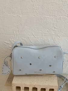 Trendy Women Rivet Shoulder Bag PU Leather Star Studded Cylinder Handbag With Heart Pendant Crossbody Bag Daily Commute Fashion Purse