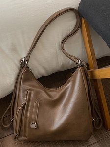 Retro Large Capacity Tote Bag For Women PU Leather Minimalist Shoulder Crossbody Bag With Cute Plush Charm Fashion Daily Bag