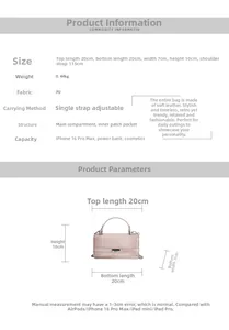 Größentabelle für PU-Lederhandtasche mit Kroko-Prägung und verstellbarem 115cm Gurt