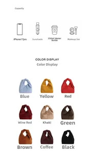 Compact ruched cloud wrist bag capacity guide and multi-color selection display