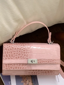 Rosa Handtasche mit Krokodilmuster und Metalldrehverschluss für Büro und Alltag