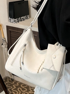 Sac fourre-tout rétro en similicuir blanc pour femme avec grande capacité et petite pochette