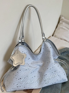 Sac Cabas pour Femme avec Imprimé Étoiles Grande Capacité Sac à Épaule en Tissu Scintillant avec Pendentif Étoile Sac à Main Minimaliste