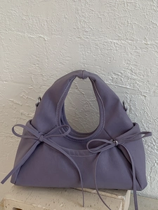 Women Bow Decor Cloud Shoulder Bag PU Leather Pleated Handbag Korean Style Fashion Crossbody Bag For Daily Commuting Office Purse