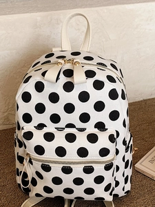 Japanese Fashion Polka Dot Backpack For Women Casual PU Leather Student School Bag Mini Polka Dot Pattern Travel Backpack