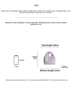 Größentabelle für florale Stofftasche mit Maßen und Handy-Größenvergleich