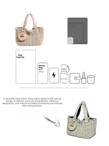 Sac à main beige tricoté main avec charm cœur et guide de capacité pour grands smartphones
