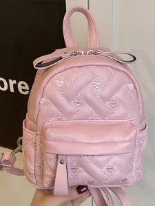 Retro Herz Gesteppter Mini Rucksack Für Damen PU Leder Fashion Reisetasche Mit Silber Beschlägen Süßer Mädchen Kleiner Schultertasche
