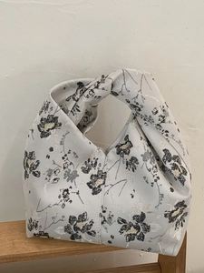 Retro Floral Print Satin Knoten Handtasche Für Damen Vintage Casual Cloud Bag Kleine Tragetasche Für Tägliches Pendeln Elegante Damen Handgelenktasche