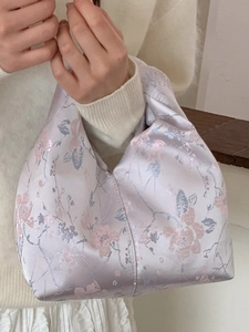 Schicke Blumen-Satin-Cloud-Tasche für Damen mit elegantem Knotengriff und sanftem Muster