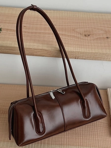 Borsa a Spalla Sottobraccio in Pelle PU Vintage per Donna Lucida Rettangolare Borsa da Pendolare Con Doppio Cinturino Zip