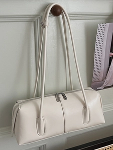 Borsa bowling minimalista in pelle bianco crema con manici lunghi in stile chic francese
