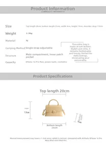 Detailed size specifications for the cream square shoulder bag with dimensions and capacity