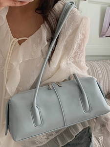 Borsa baguette minimalista in pelle PU azzurra con doppi spallacci sottili da donna