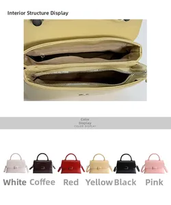 Detail view of the interior compartment and available colors for this minimalist crossbody bag