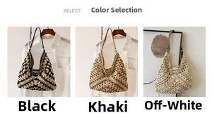 Detailed comparison of woven tote bags in black, khaki, and off-white colors