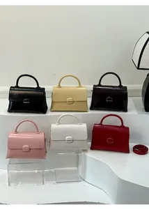 Detailed display of premium crossbody bags in six glossy colors with metal clasps