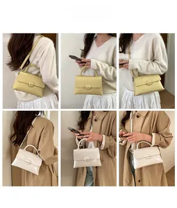 Style guide showing yellow and cream crossbody bags with casual spring outfits