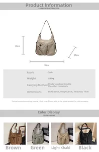 Size chart showing multi-pocket nylon crossbody bag dimensions 30x28x10cm in four colors