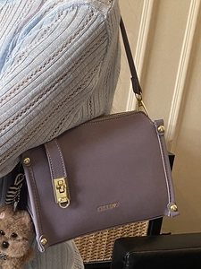 Sac à bandoulière carré lavande vintage avec fermoir métallique et breloque ours