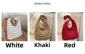 Handmade crochet tote bags in white, khaki and red colors for summer beach vacations