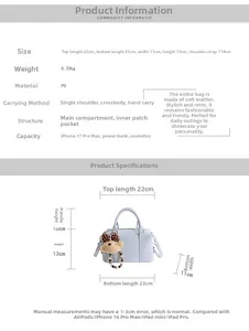 Detailed size specifications for the vintage PU leather Boston handbag for women