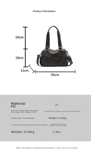 Detailed dimensions of the brown vintage PU leather tote bag showing size 25x19x11cm