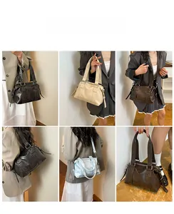Collage of vintage Boston tote bag showing double handles and crossbody style in three colors