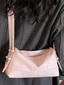 Pink patent leather underarm shoulder bag with adjustable strap for women in spring style