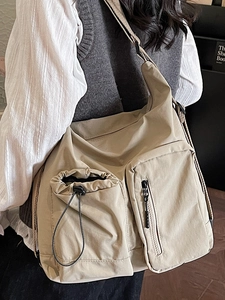 Khaki minimalist high-capacity crossbody bag with multiple utility pockets for women