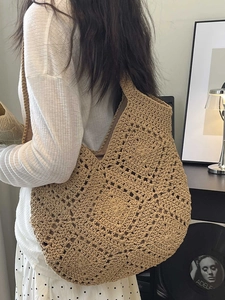 Sac cabas bohème en corde de coton tissé avec motifs crochetés pour l'été