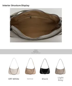 Détails du compartiment intérieur et quatre variantes de couleur du sac demi-lune