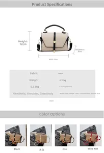 Détails du sac à main vintage en tissu pour femme avec fermoir rotatif et guide des tailles