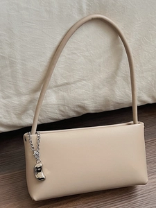Niche Retro PU Leather Baguette Underarm Bag For Women Fashion Simple Solid Color Shoulder Crossbody Handbag With Metal Pendant