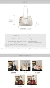 Spécifications détaillées du sac cabas avec guide des tailles et divers coloris tendance