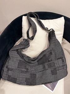 Large Capacity Denim Shoulder Bag Women Retro Striped Hobo Bag Casual Tote Crossbody Bag Adjustable Strap Simple Style Handbag