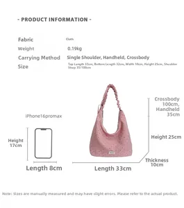 Detailed size specifications for the pink polka dot ruffle tote bag with dimensions