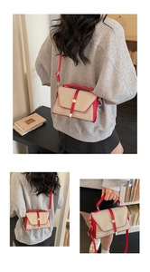 Collage de sac à main chic en cuir rouge et tissu tissé beige avec fermoir doré