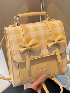 Korean Plaid Bow Small Backpack For Women Multipurpose PU Leather Shoulder Crossbody Bag Preppy Fashion Girls School Bag