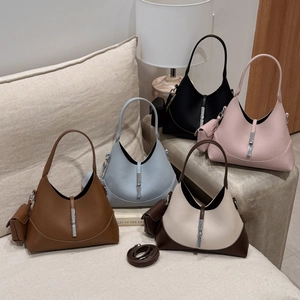 Fashionable leather bucket hobo handbags in five colors with metal piston closure