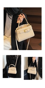 Détails du sac à main en cuir crème avec boucles dorées et diverses options de transport