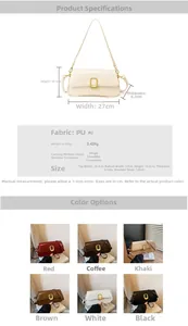 Detailed size specifications and color selection for this minimalist PU leather square bag
