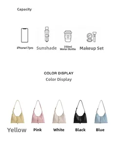 Detailed internal capacity guide for chic crescent bags showing daily essentials layout
